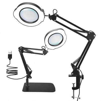 Lente di ingrandimento con 15x di ingrandimento, 5 temperature di colore e 10 livelli di luminosità, lente di ingrandimento multifunzione con bracci flessibili e testa ruotabile a 360°, lenti di ingrandimento per lettura, lavoro e artigianato