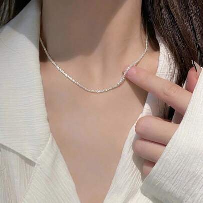 1 pièce Collier chaîne claviculaire scintillante minimaliste, bijou élégant, cadeau pour mariage, anniversaire, fête