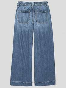 Blue High Waist Straight Leg Jeans For Women, Elastic Skinny Loose Wide Leg Dragging Pants, Autumn/Winter Casual Spring - Dusty Blue - View 6