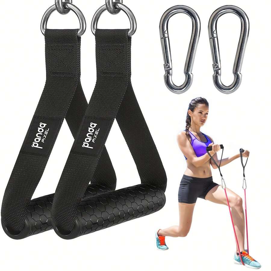 Un ensemble d'exercices de gym - comprenant 2 poignées de fitness et 2 sacs à mousqueton. Ces poignées de bande de résistance de préhension de gym conviennent pour le fitness, peuvent exercer la force de préhension et la force de la main, et ont de multiples fonctions - Noir - Voir 1