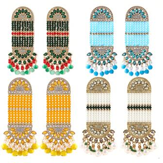 FANYINAN 1 Pair Of Colourful Beaded Fringe Fashionable Ladies' Earrings Bohemian Style Middle Eastern Thai Jewellery Retro Fashion Accessories Metal Handcrafted Fringe Crystal Traditional Earrings Accessories