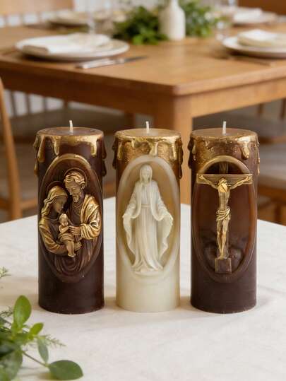 1pc Jesus 3D Cylinder Candle Mold - Flexible/Reusable For Candle/Epoxy/Soap, Religious Decor/Birthday Gifts Silicone Mold