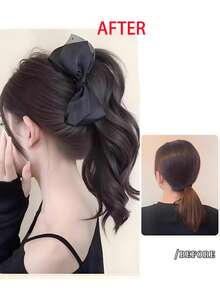 新款波点网纱蝴蝶结瀑布式马尾辫合成发爪夹马尾辫接发片，女士适用 - 彩色 - 查看 9