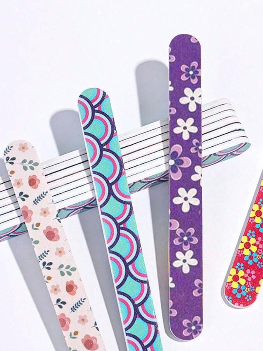 2pcs/Set Double-Sided Printed Nail File, EVA Sandpaper Nail Grinder With Random Pattern, Nail Care & Manicure Tool For Women