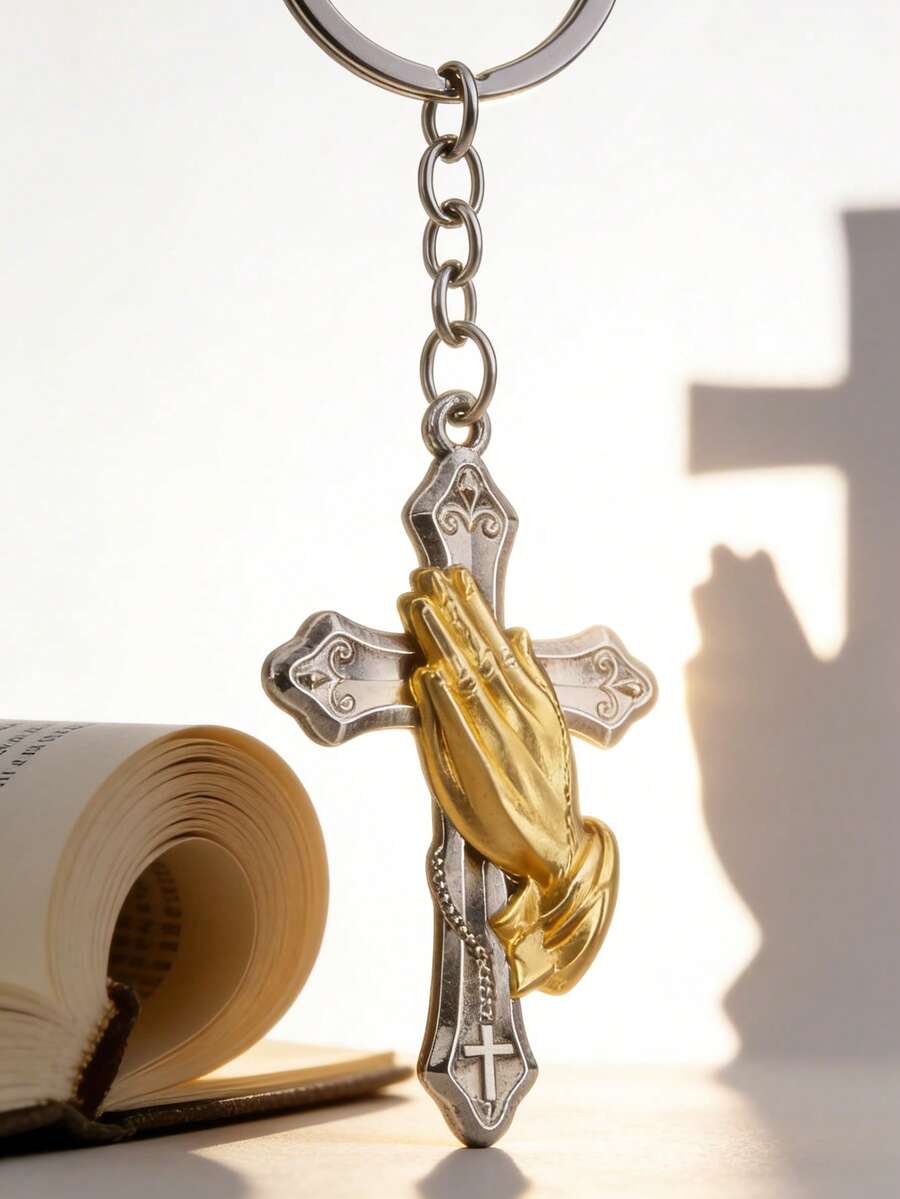 1pc/5pcs/10pcs Creative Metal Cross Keychain, Prayer Cross Keyring, Gift Box Decor, Small Accessory, Bag Charm, Car Key Chain, Key Lanyard, Keychain, Key Chain Accessory, Keyring, Couples Keychain, Gift For Her, Gift For Him, Small Gift, Birthday Gift, Friend Gift, Holiday Gift, Event Souvenir, Party Favor - Multicolor - View 1