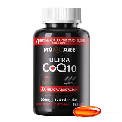 Suplemento de CoQ10 100 mg, CoQ10 Soluble en Agua y Grasa. Absorción Máxima Garantizada,antioxidante, beneficioso para la salud del corazón y la producción de energía, Suplemento de coenzima Q10 - MVPCARE 120 cápsulas blandas