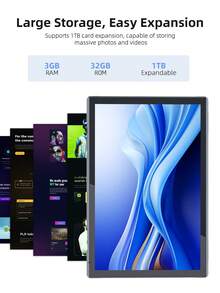 Coopers Android 15 Tablet, 10.1 Inch WIFI Tablet PC, 3GB RAM, 32GB ROM, Support 1TB Expandable, Quad-Core, 2.4G+5G WiFi, Dual Band WiFi6, HD IPS Screen, 2MP + 5MP Dual Camera, 1280 * 800 IPS HD Touch Screen, 6000mAh Battery, Support Widevine L1(No Adapter) ﻿ - Grey - View 3