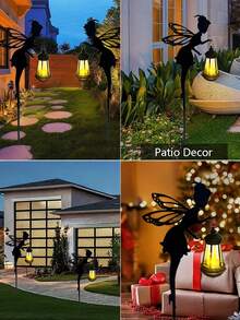 ضوء حديقة خارجي بطاقة شمسية، تمثال ملاك معدني كبير بوضعية الجلوس، ديكور هلال القمر، مناسب لديكور الحديقة والمساحات الخارجية والفناء والحديقة - Warm light - مشاهدة 5