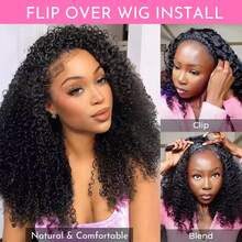 22 Inch Half Wig Human Hair Afro Kinky Curly 200 Density 3 In 1 Seamless Flip Over Headband Wig Human Hair Glueless Wear And Go Beginner Friendly Afro Kinky Curly Wig Human Hair Headband Wig For Women - Natural Black - View 5