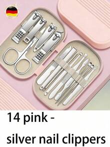 Bộ dụng cụ làm móng tay và móng chân cao cấp 8/14 món, bằng thép không gỉ, gồm kìm cắt móng, kéo cắt móng, dụng cụ lấy ráy tai, dùng được cho cả nam và nữ, kèm hộp đựng du lịch, quà tặng Giáng sinh. - Nhiều màu - Xem 10