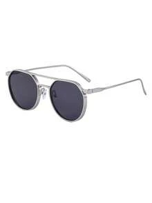 1 par de gafas de metal con doble puente, estilo vintage y de moda, adecuadas para el uso diario, sesiones fotográficas y viajes a la playa