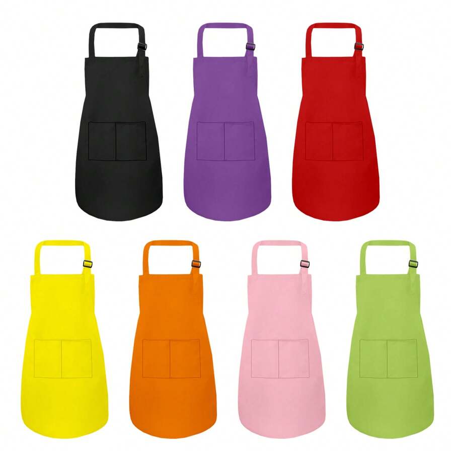 1PC Child Apron With 2 Pockets Adjustable Chef Art Apron Kids Painting Aprons, For Cooking Baking Painting Crafting Grilling Activity ,Laboratory Activity Wear