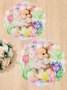4pcs Easter Thickened Linen Placemats, Tulip Rabbit Egg Pattern, Washable Round Linen Placemats With Scalloped Edges - Vibrant Floral Design, Suitable For Home Decor, Perfect For Daily Use And Holiday Parties, Seasonal Tableware, Holiday Table Setting, Spring Theme Decor, Durable Fabric, Hand Wash Only, Decorative Placemats, Party Host, Family Gathering - Multicolor - View 5