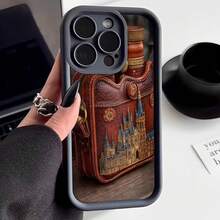 Cubierta de teléfono con diseño de maleta vintage color marrón con impresión de castillo medieval para uso diario y viajes - Burdeos - Ver 3
