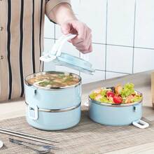 Bộ 1/2/3/4 hộp cơm bento bằng thép không gỉ chất lượng cao, màu trơn, có nắp đậy, nhiều ngăn, đa chức năng, chịu nhiệt, chống rò rỉ, cách nhiệt, dễ mang theo với tay cầm và van thông hơi, phù hợp cho gia đình, nhà bếp, phòng ăn, văn phòng, học sinh, bệnh viện, thăm viếng, dã ngoại, cắm trại, du lịch và nhiều trường hợp khác. - Màu xanh nhạt - Xem 7