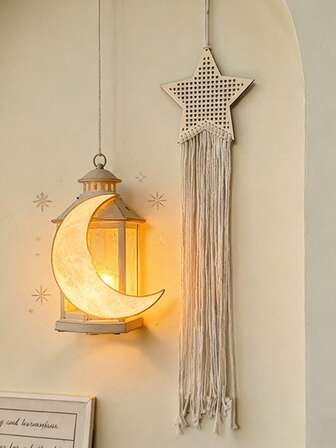 Handmade Bohemian Style Decoration Of The Moon And Stars In The Shape Of The Moon, Dream Catcher, Hand Woven Pendant For Wall Hanging Decoration, Suitable For Home Decoration, Bedroom Wall Decoration, Birthdays