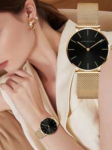 1pc Minimalist Ladies Quartz Wrist Watch, Japanese Movement, Ultra-Thin Dial, Fashionable And Luxurious, Suitable For Casual, Holiday, Date, Party, Gift, Saudi National Day - Multicolor - View 4