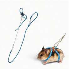 1条可调节尼龙仓鼠牵引绳，带铃铛，适合训练和玩耍，可机洗，适用于仓鼠、小鼠、松鼠和沙鼠，适合宠物笼，可搭配带环项圈使用。仓鼠牵引绳，小型动物胸背带，防咬，户外仓鼠运动牵引绳