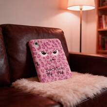 粉色愤怒眼神刺绣豹纹毛绒保护套，带电容笔插槽，温暖的平板电脑保护壳，适用于 iPad 10/11 代 A16 10.9 英寸（2022/2025）、iPad 7/8/9 代 10.2 英寸、iPad Air 4/5/6 和 iPad Pro 11 英寸 - 派对、生日和节日的完美礼物 - 玫紅色 - 查看 5