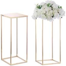 Nuptio Gold Vase For Wedding Centrepieces - 2 Pcs 60cm Tall Flower Stand Metal Floor Vases Column Geometric Centerpiece Stands Rectangular Display Rack For Weddings Birthday Party Decorations - Gold - View 1