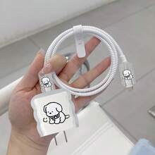 5pcs Cartoon Puppy Design USB Cable Protector Set, Compatible With IPhone 18W/20W/35W Fast Charging Cable, Cute Puppy Theme Design, Data Cable Head Protector, Cable Storage Box | Epoxy Design | Durable Cable Protector, Cable Storage Box - Transparent 2 - View 3