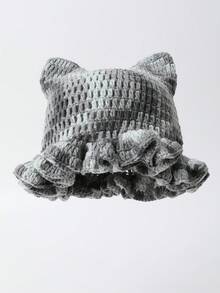 1pc Women's Colorful Cute Cat Ear Handmade Knitted Hat, Fashionable Warm Decorative Hat For Autumn/Winter, Knitted Beanie For Spring/Fall - Knitted Hat - View 10