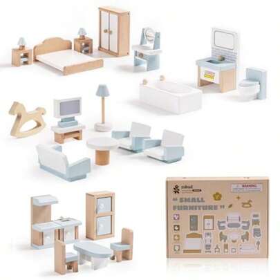 zxr ROBUD - Juego de Muebles de Madera para casa de muñecas 23 Piezas de Accesorios duraderos para casa de muñecas Juguetes para niños y niñas 3 años en adelante121
