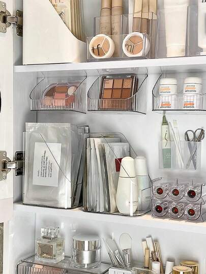 1PC Bathroom Mirror Cabinet Back Skincare Storage Box, Simple Slanted Storage Box, Bedroom Desktop Bathroom Mirror Back Bathroom Cabinet Skincare Shelf, Suitable For Home And Student Dormitories, Desktop Storage And Organizing Storage Box, Multifunctional Storage Box, Home Storage Decoration Bathroom Accessaries