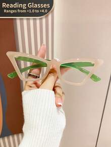LiMiaoMiao 1pc Unisex Vintage Cat Eye Reading Glasses, Clear Transparent Computer Reading Magnifying Glasses +1.0 To +4.0 - Transparent - View 32