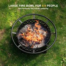38 Inch Wood Burning Fire Pit For Outside, Round Firepit With Grill & Metal Lid, Metal Outdoor Fire Pit Table For Patio Backyard Garden Bonfire Party - 32英吋 - 查看 10