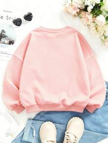 Disney Minnie Mouse 67th Anniversary Digital Print Fall/Winter Kids' Crewneck Sweatshirt Perfect For Girls' Everyday Play Long-Sleeve Top Ideal As A Christmas Gift - 粉色 - 查看 2