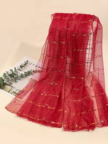 1pc Lightweight Elegant Printed Scarf, Outdoor Sun Protection Neck Warmer, Chiffon Scarf For Spring, Autumn & Winter - Red - View 2