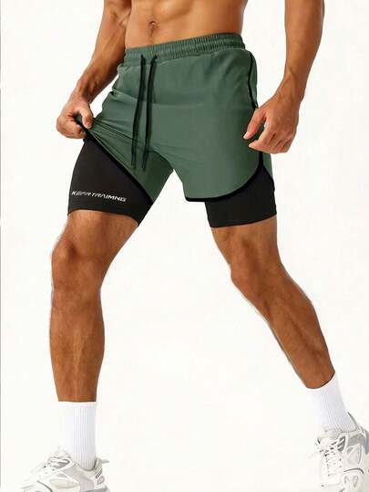 Pantalones cortos deportivos para hombres 2 en 1 con mallas de compresión - Negro, tela transpirable, bolsillos laterales, adecuados para correr, baloncesto, fútbol, gimnasio y actividades al aire libre, pantalones cortos deportivos multifuncionales | Diseño deportivo | Ajuste cómodo
