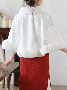 1pc Bridal Cheongsam Shawl, Women's Winter Thick Warm Cloak, New Chinese Style Elegant Soft White - A - View 10