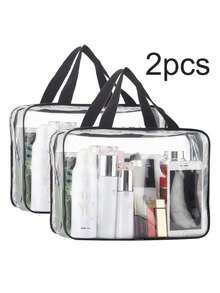 Large Waterproof Transparent Makeup Bag, Transparent Handheld Toiletry Storage Bag, Essential For Travel, Beach, School And Dorm - Black - View 1