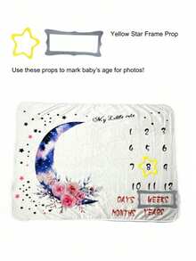 婴儿成长里程碑毯、每月成长里程碑毯、女宝宝毯、月亮毯、婴儿毯、毯子、照片毯、白色法兰绒、斋月礼物