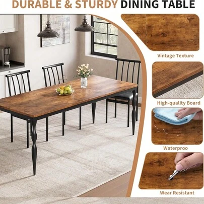 (solo mesa)  Mesa de comedor rectangular para 6 personas, mesa de cocina rústica de 78 pulgadas con tablero grande, mesa de comedor larga de madera con patas resistentes