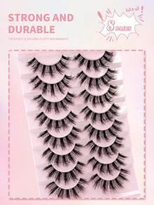 8 Pairs ENCHUW Transparent False Eyelashes, Natural & Realistic, Faux Mink Material, Fluffy & Soft, Suitable For Daily Makeup - Black - View 5