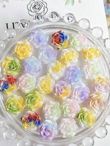 30朵彩色玫瑰花美甲装饰，3D树脂逼真花朵，法式浪漫风格，情人节美甲DIY完美之选 - 彩色 - 查看 5
