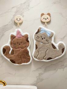 1Pc Cute Brown Cat Hand Towel, Absorbent Towel, Hanging Style For Kitchen, Bathroom, Room Decor, Absorbent & Easy To Clean, Kitchen Towel, Bathroom - Multicolor - View 2