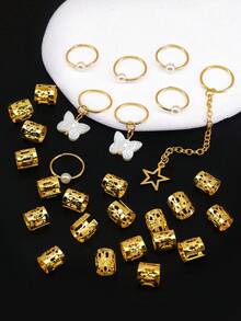 30pcs Star Shaped Dreadlock Beads & Hair Accessories, Suitable For Women - Gold - View 6
