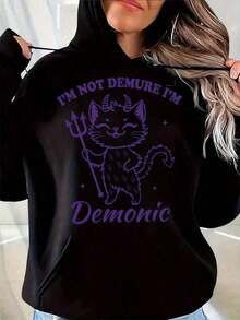 2026 AChristmas Outfit WomenWomen's Heavyweight Hoodie - Gothic Love Me Like My Demons Print Sweatshirt, Loose Fit Pullover Hoodie With Pocket & Drawstring Hood, Long Sleeve Winter Sweater For WomenLoose And Comfortablewinter Clothes For Women - 黑色 11 - 查看 1