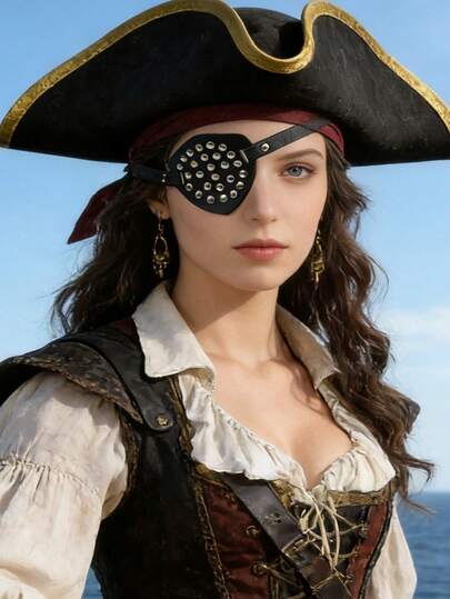 1pc Adult Pirate Eye Patch - Adjustable PU Leather Medieval Steampunk Style Eye Mask, Adult Costume Accessory