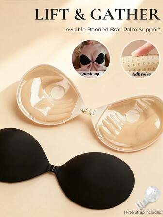 1pc 3cm Thick Invisible Cleavage Enhancing Bra, Strapless Backless, Suitable For Small Bust, Reusable Silicone Padded Bra