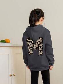 1pc Tween Girl Casual Printed Pullover Sweatshirt, Thermal Lined, Long Sleeve, Autumn/Winter Student Clothing - Dark Grey - View 2