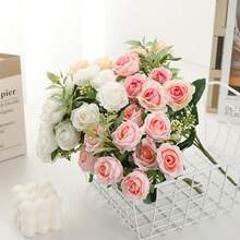 1/3/6pcs Artificial Rose Flower Bouquet, Bridal Bouquet, Home Living Room Dining Table Decor, Wedding Decoration, Home Floral Arrangement - Multicolor - View 5