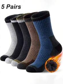 5 perechi de șosete pentru bărbați până la jumătatea gambei, căptușite și întărite din pluș, pentru toamnă și iarnă – șosete sport calde, perfecte pentru activități în aer liber, cum ar fi alpinismul și schiul pe timp de iarnă