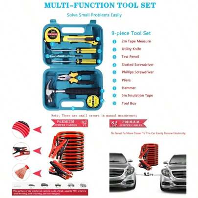 Roadside Emergency Car Kit - Safety Car Kit Car Emergency Kit With Jumper Cables Roadside Assistance Kit, Tow Rope, Safety Hammer, Reflective Warning, Car Kit