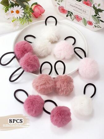 8ชิ้น มัลติคัลเลอร์ แฟชั่น เกิร์ล ฤดูใบไม้ร่วง/ฤดูหนาว ฟัซซี่ บอล ยางรัดผม, ยางรัดผมยืดหยุ่นสูง, เครื่องประดับผม, ของขวัญที่ดีสำหรับลูกสาวหรือเพื่อน, เหมาะสำหรับใช้ในชีวิตประจำวันหรือปาร์ตี้