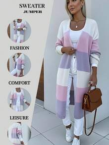 2025 Autumn/Winter New Fashion Casual Colorblock Striped Long Sleeve Knit Cardigan For Women - Multicolor - View 6